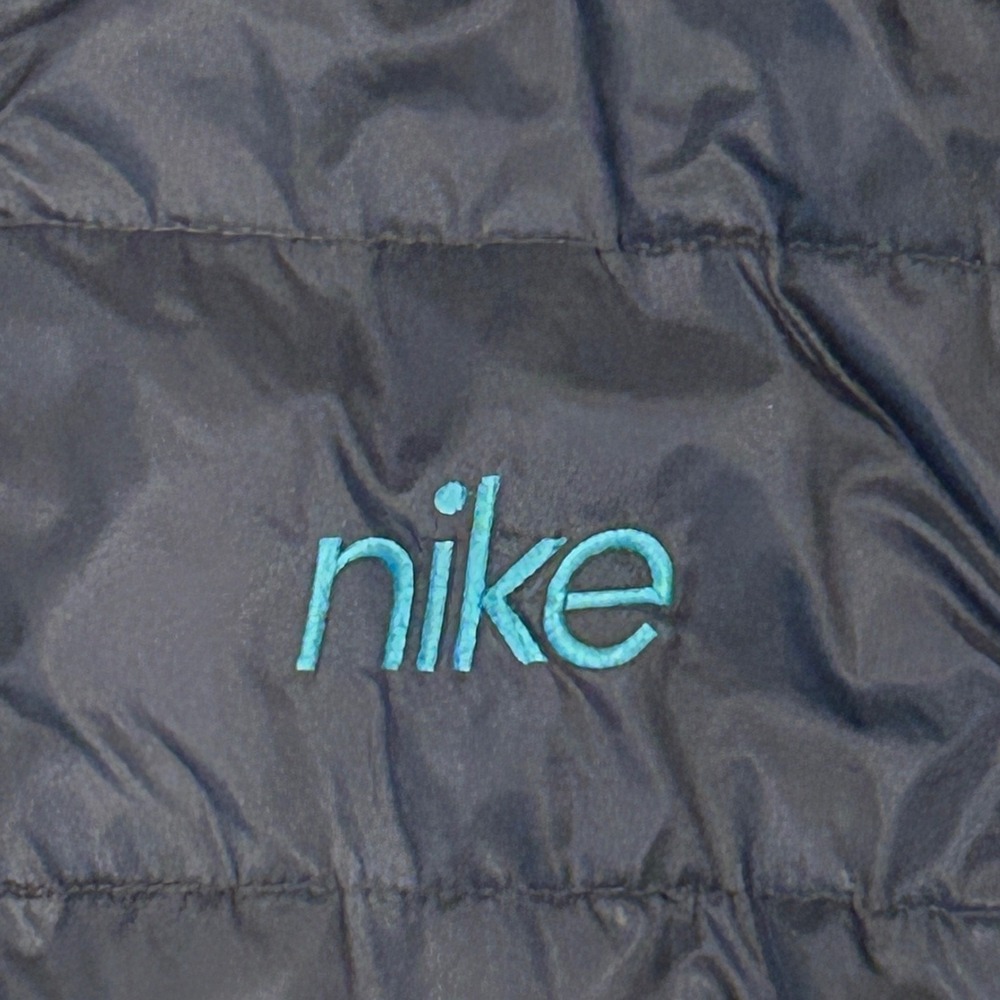 Vintage Nike Puffer Jacket Mens M Black Teal Logo Quilted Full Zip Coat Nylon - Picture 2 of 11